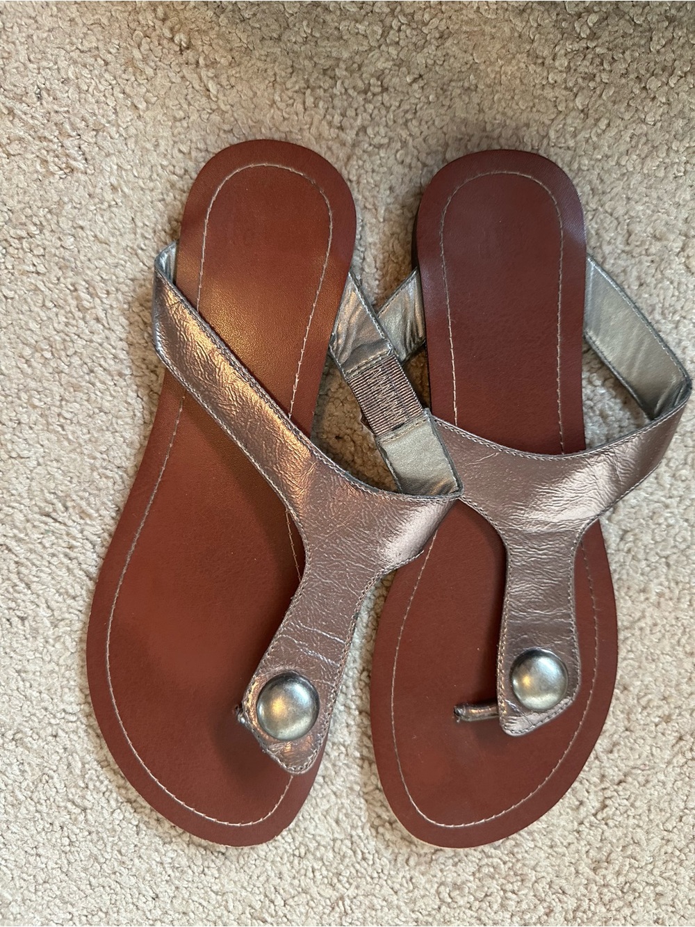 J. Crew Metallic Bronze Leather Thong Sandals